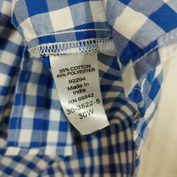 Roaman's Button Up Shirt Women's Plus Size 30W Short Sleeves Blue White Plaid - Picture 7 of 8